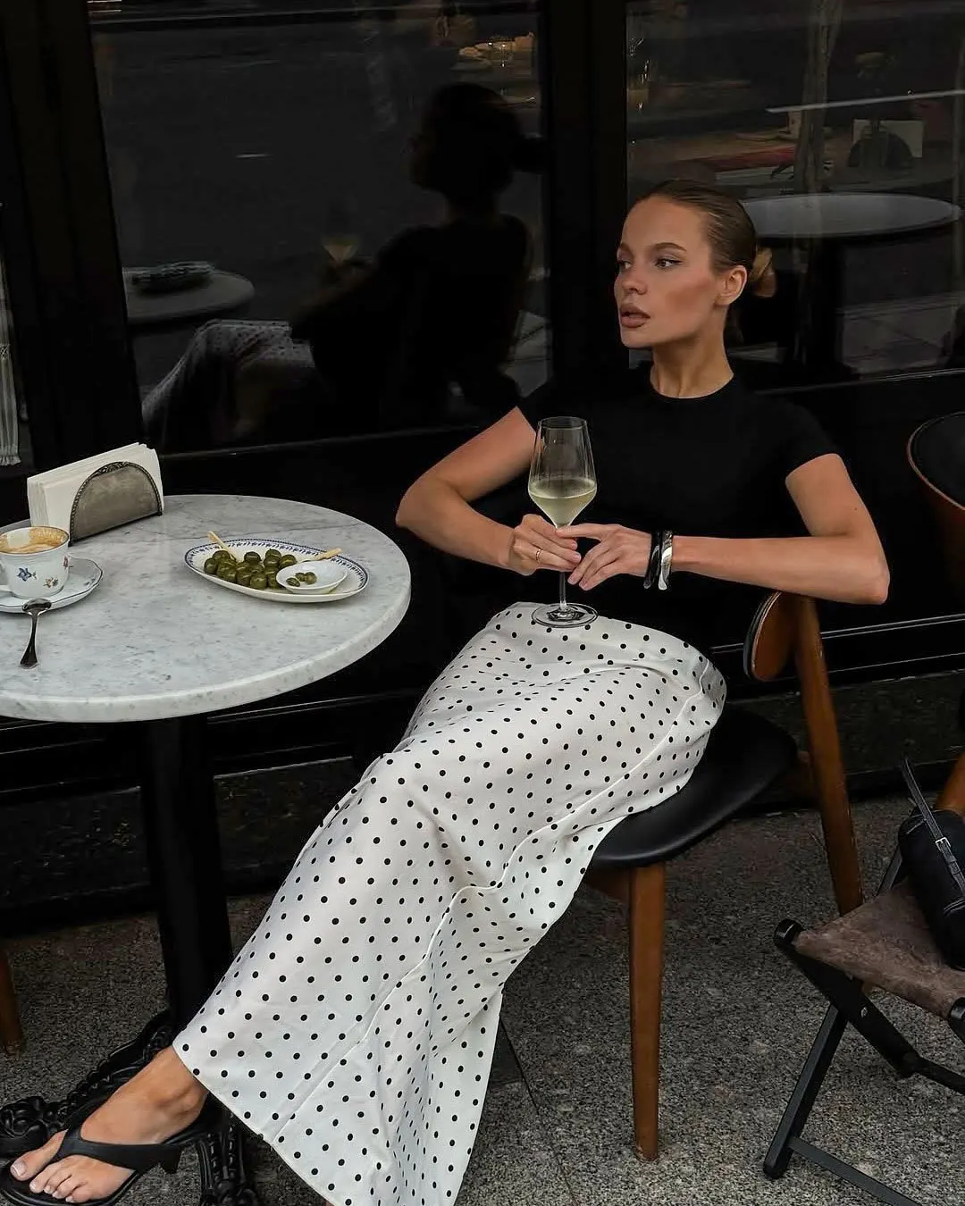 Talenza White Polka Dot Skirt Elegant Fashion Contrast Slim High Waist Patchwork Skirts Luxury New Party Women's Y2k Maxi Skirt
