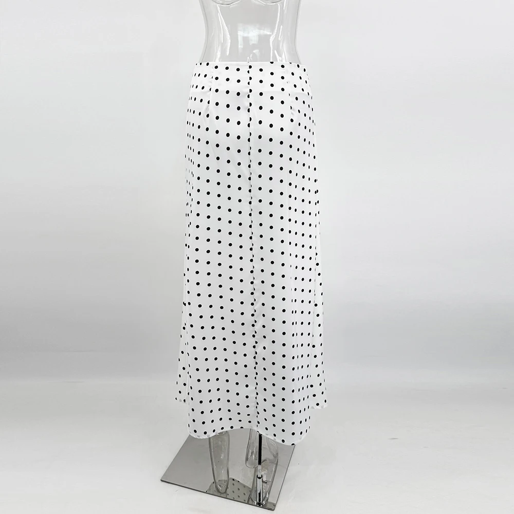 Talenza White Polka Dot Skirt Elegant Fashion Contrast Slim High Waist Patchwork Skirts Luxury New Party Women's Y2k Maxi Skirt