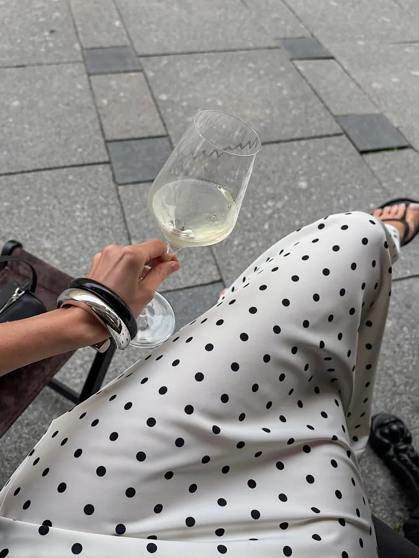 Talenza White Polka Dot Skirt Elegant Fashion Contrast Slim High Waist Patchwork Skirts Luxury New Party Women's Y2k Maxi Skirt