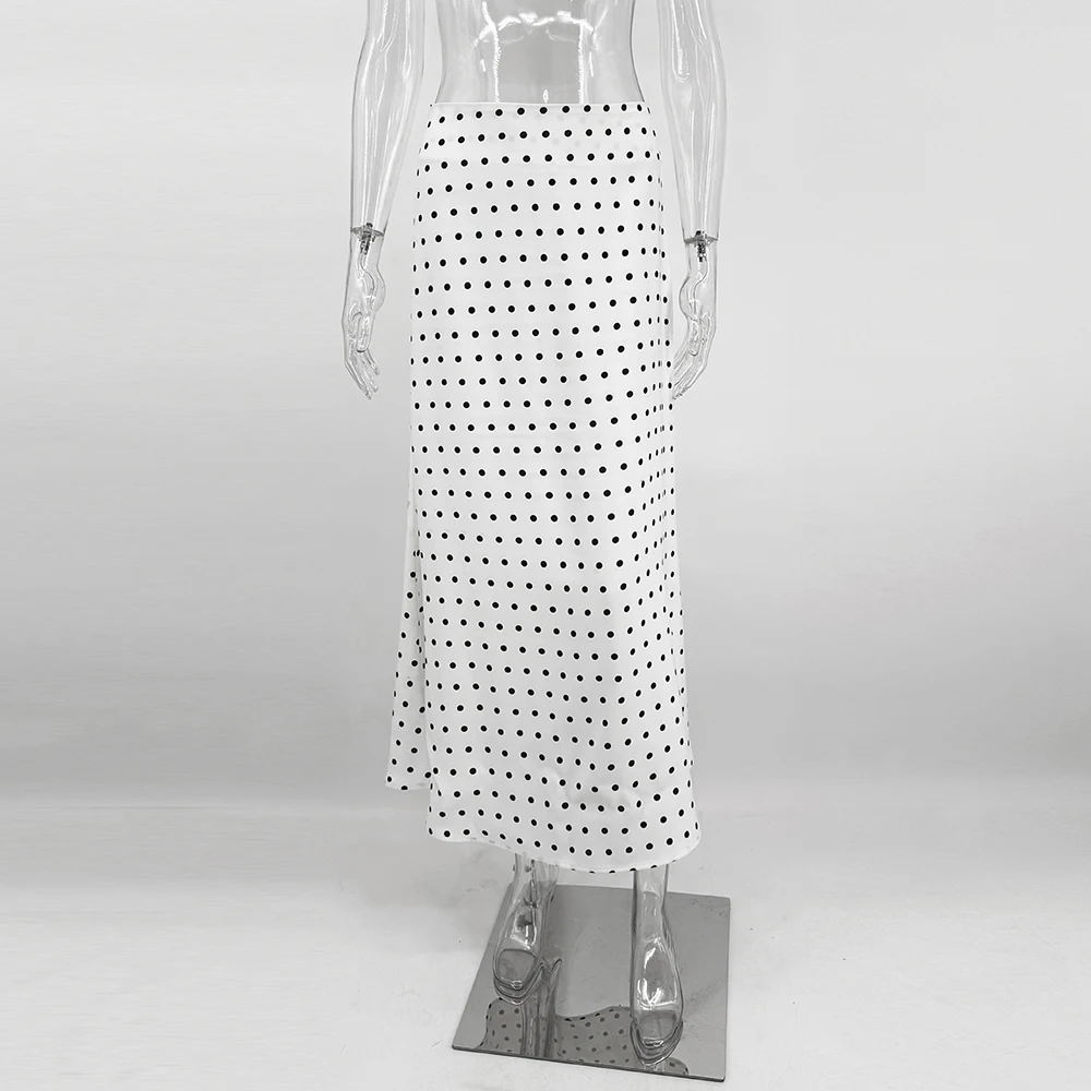 Talenza White Polka Dot Skirt Elegant Fashion Contrast Slim High Waist Patchwork Skirts Luxury New Party Women's Y2k Maxi Skirt
