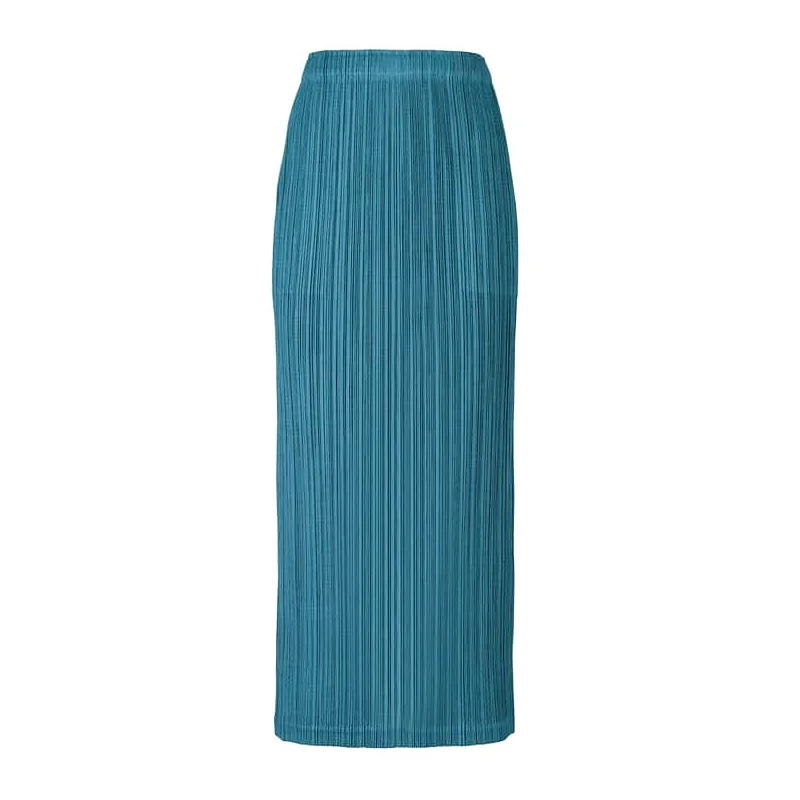 Miyake Pleated Women Skirt Korean Fashion Stretch Classic Lake Blue A-line Skirt Straight Long Skirts Causal Style In Stock