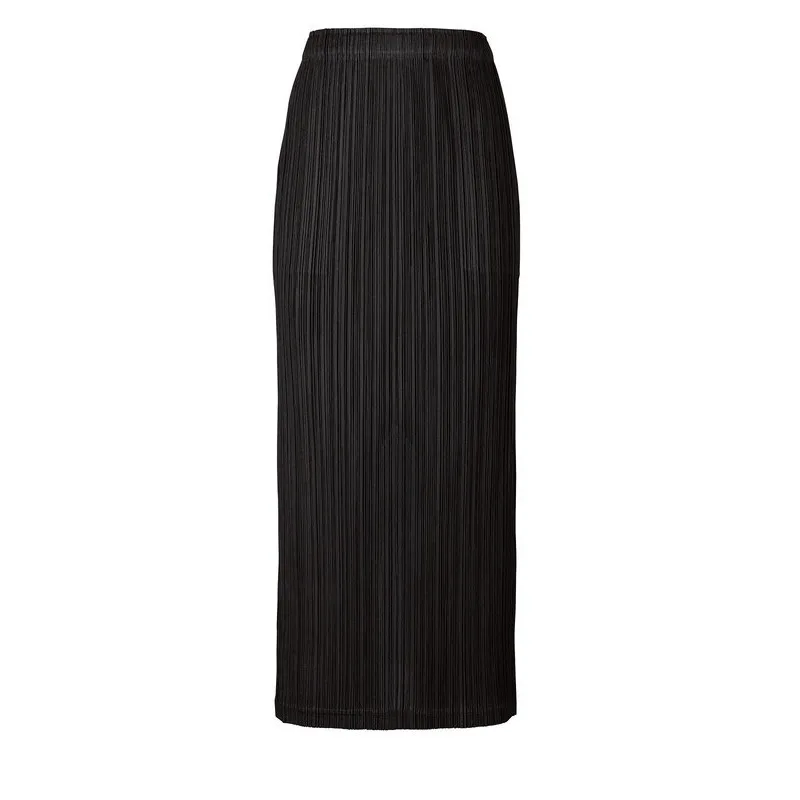 Miyake Pleated Women Skirt Korean Fashion Stretch Classic Lake Blue A-line Skirt Straight Long Skirts Causal Style In Stock