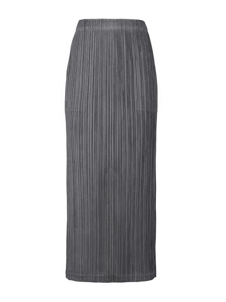 Miyake Pleated Women Skirt Korean Fashion Stretch Classic Lake Blue A-line Skirt Straight Long Skirts Causal Style In Stock