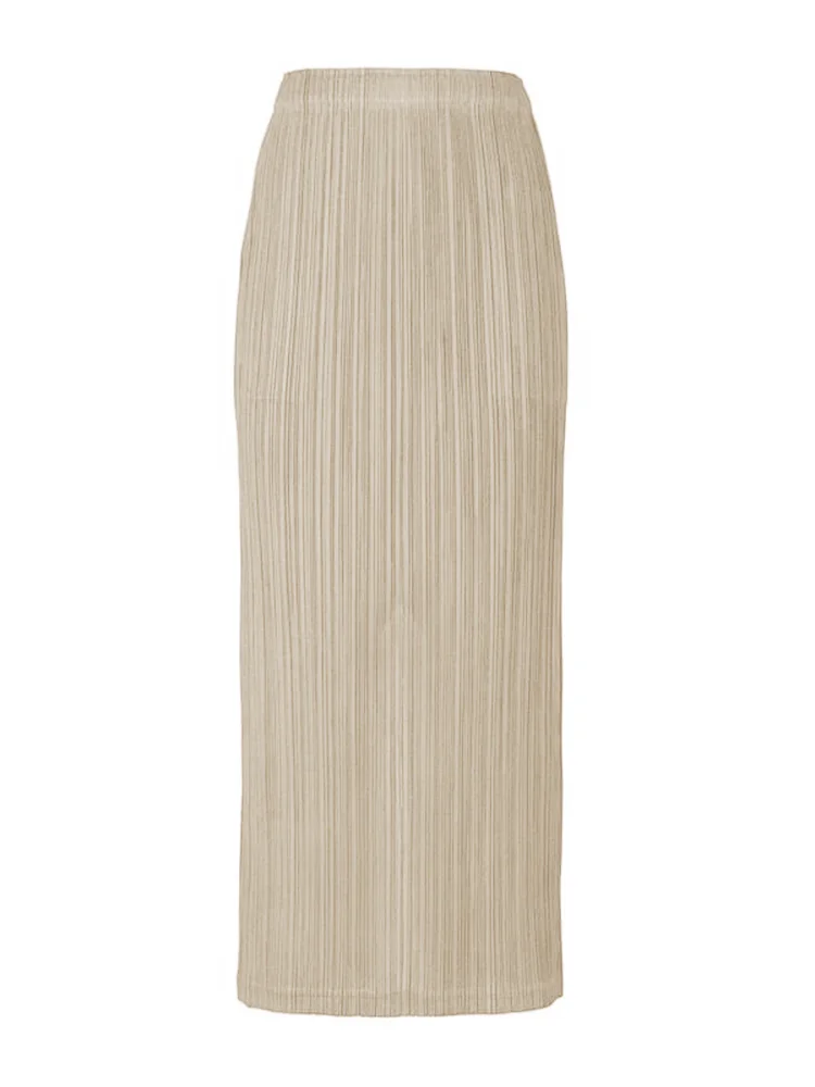 Miyake Pleated Women Skirt Korean Fashion Stretch Classic Lake Blue A-line Skirt Straight Long Skirts Causal Style In Stock