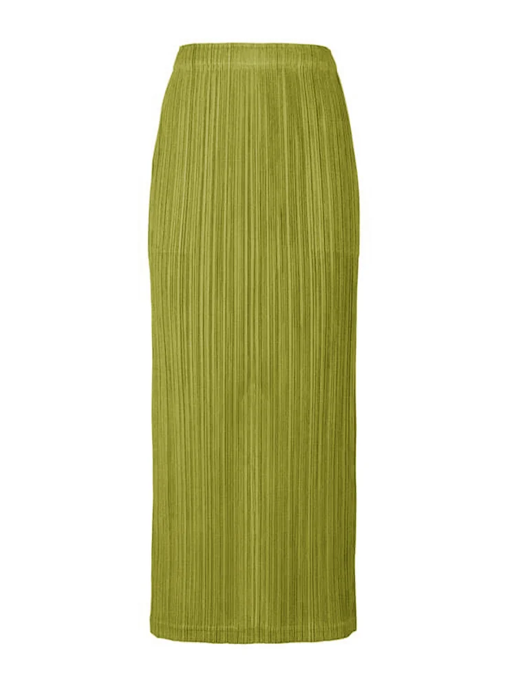 Miyake Pleated Women Skirt Korean Fashion Stretch Classic Lake Blue A-line Skirt Straight Long Skirts Causal Style In Stock