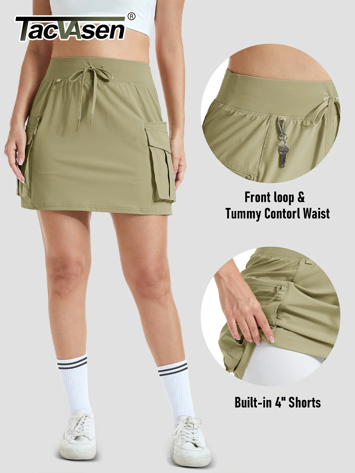 TACVASEN Women Cargo Built-in Shorts Skorts with Pockets Water Resistant Hiking Skirts Lightweight Athletic Tennis Casual Skorts