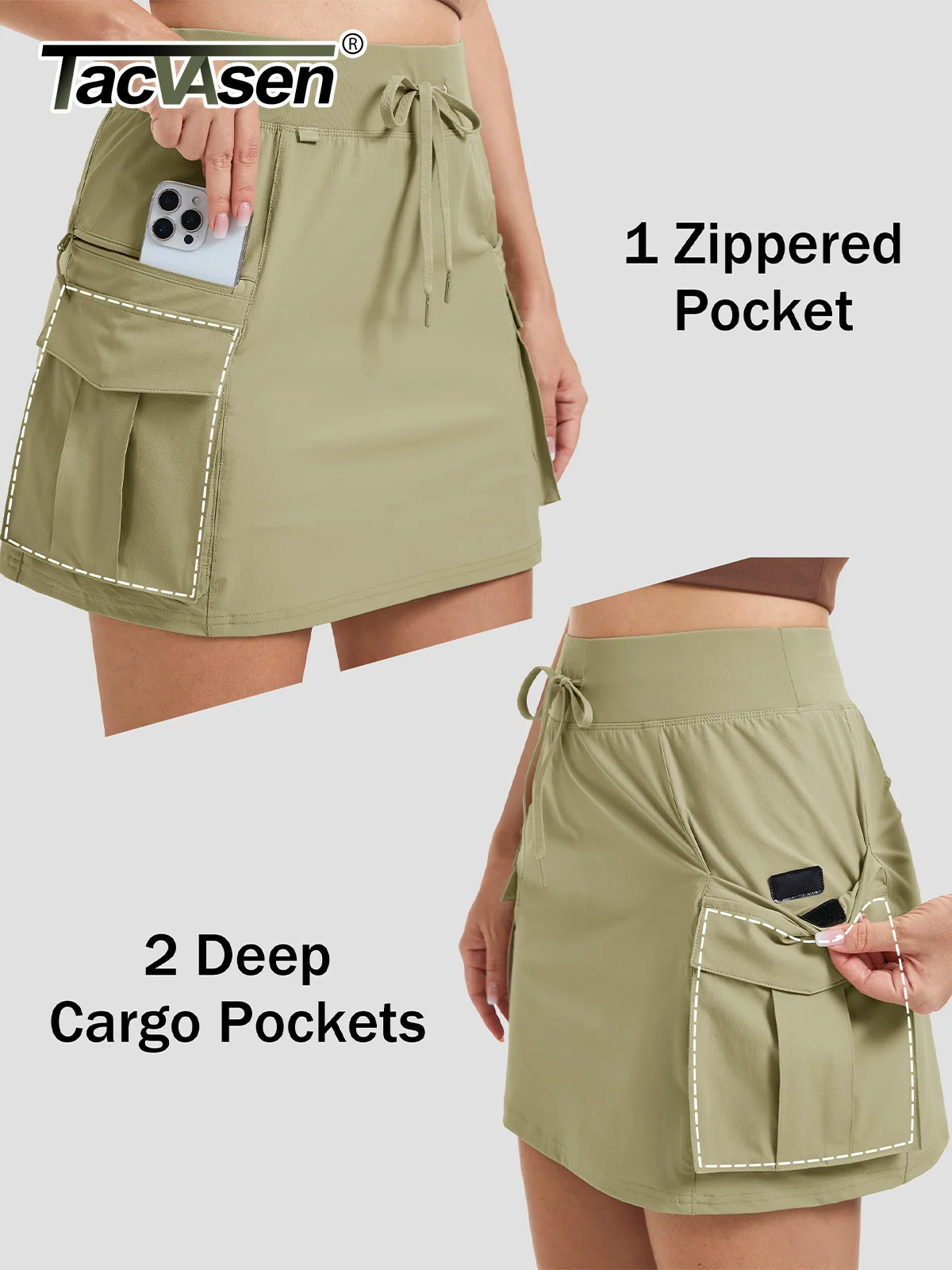 TACVASEN Women Cargo Built-in Shorts Skorts with Pockets Water Resistant Hiking Skirts Lightweight Athletic Tennis Casual Skorts