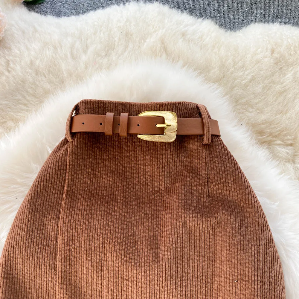 SINGREINY Women Korean Split Sexy Long Skirt 2024 Winter Corduroy Slim Thick Streetwear Fashion Vintage Autumn Bodycon Skirt