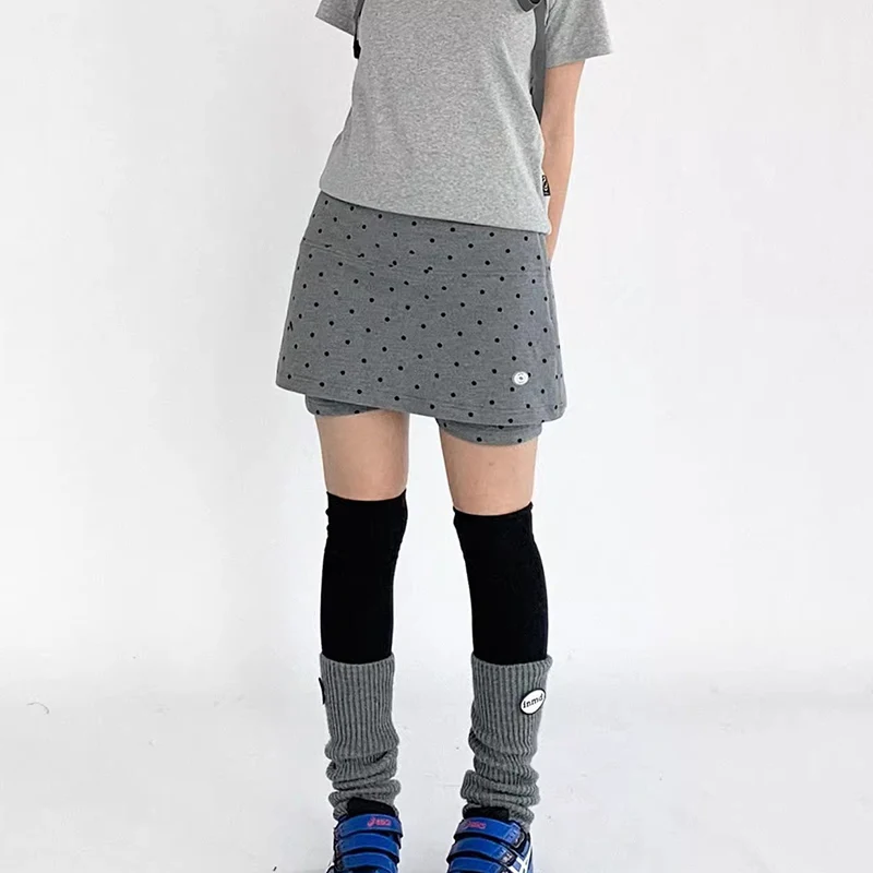 Grey Polka-Dot Sports Short Skirt Women Summer 2025 High Waist A Line Shorts Skirts Woman Streetwear Y2K Mini Skirt Female