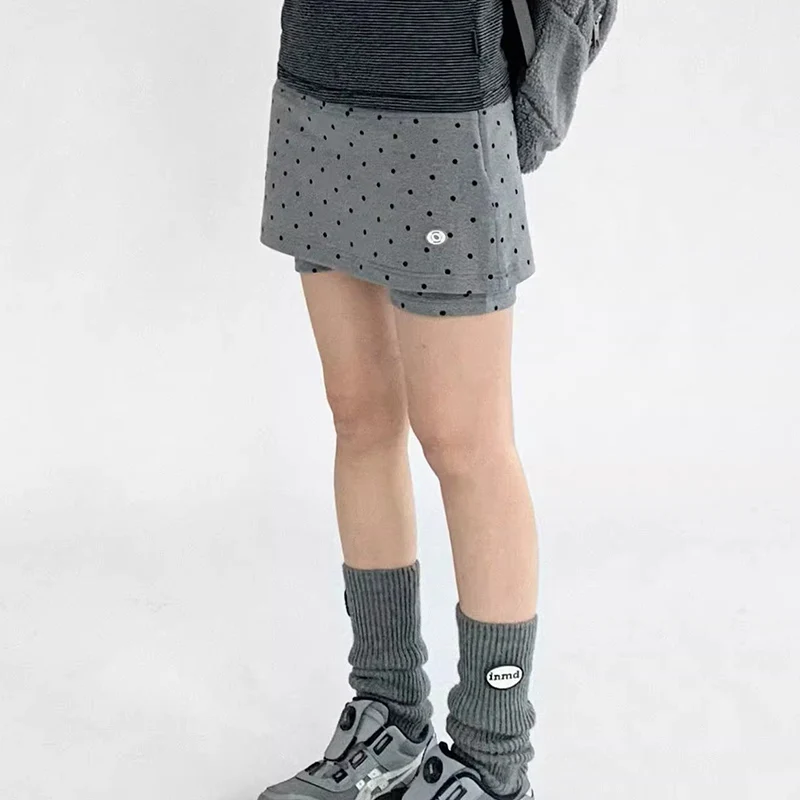 Grey Polka-Dot Sports Short Skirt Women Summer 2025 High Waist A Line Shorts Skirts Woman Streetwear Y2K Mini Skirt Female