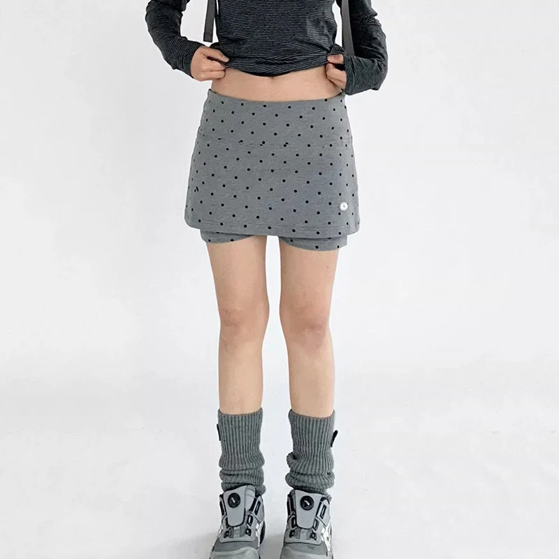 Grey Polka-Dot Sports Short Skirt Women Summer 2025 High Waist A Line Shorts Skirts Woman Streetwear Y2K Mini Skirt Female
