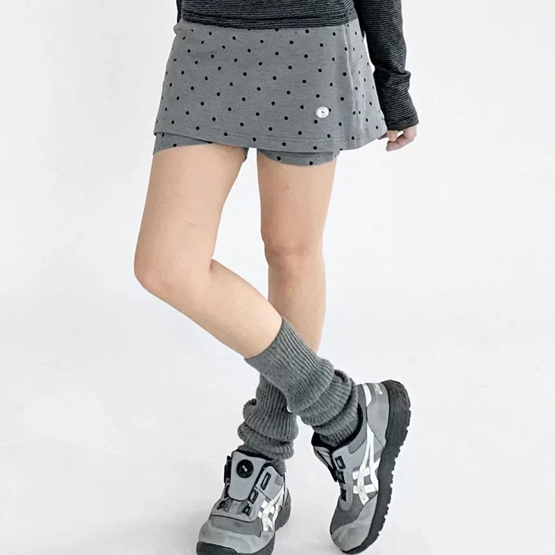 Grey Polka-Dot Sports Short Skirt Women Summer 2025 High Waist A Line Shorts Skirts Woman Streetwear Y2K Mini Skirt Female
