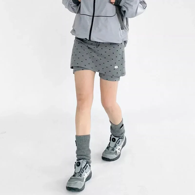 Grey Polka-Dot Sports Short Skirt Women Summer 2025 High Waist A Line Shorts Skirts Woman Streetwear Y2K Mini Skirt Female
