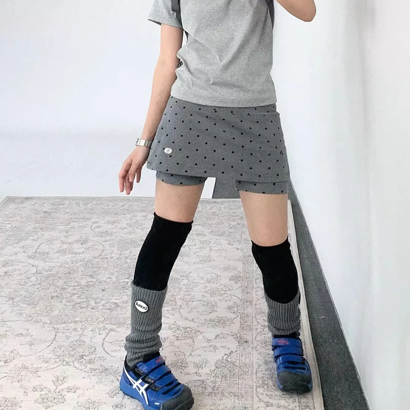Grey Polka-Dot Sports Short Skirt Women Summer 2025 High Waist A Line Shorts Skirts Woman Streetwear Y2K Mini Skirt Female