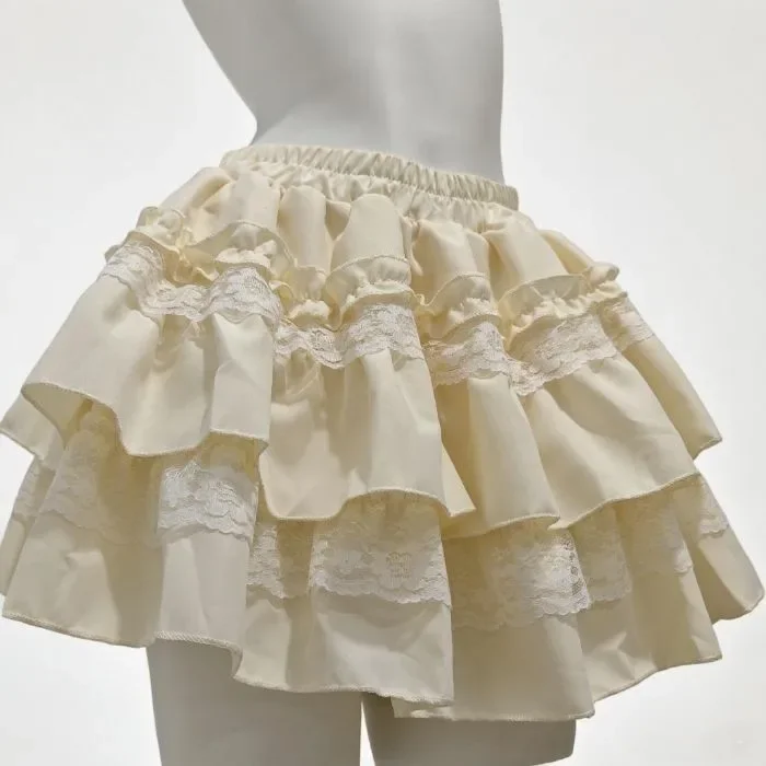 Kawaii Sweet Lolita Skirts Y2k Clothes Women French Lace Patchwork High Waisted Puffy Short Cake Skirt A-line Skirt Gothic New