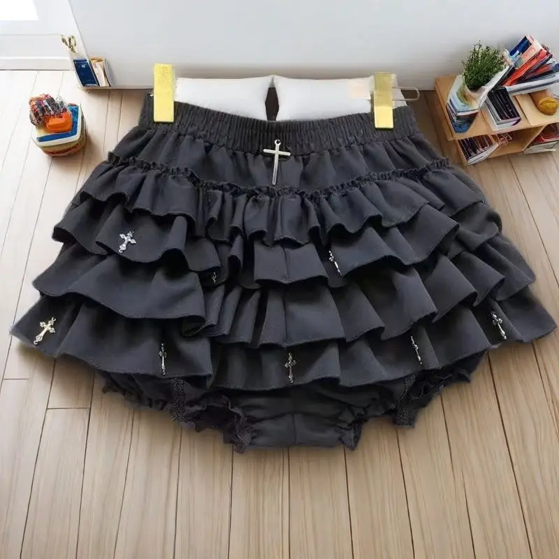Kawaii Sweet Lolita Skirts Y2k Clothes Women French Lace Patchwork High Waisted Puffy Short Cake Skirt A-line Skirt Gothic New