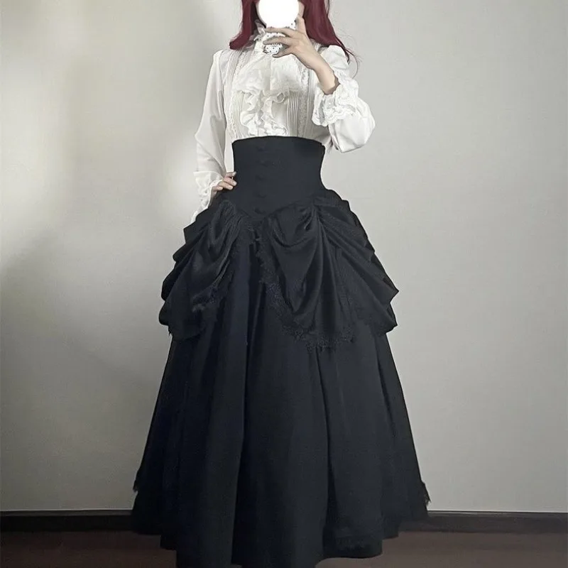 High Waist A-line Skirts for Women's 2025 Faldas Mujer De Moda Lolita Style Japanese Sweet Saia Patchwork Lace Big Swing Skirt