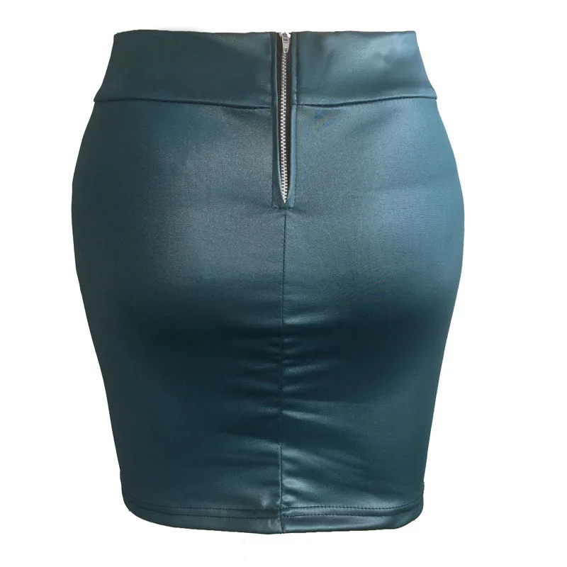 Women Mini Skirt Solid Color High Waist Slim Fit Skinny Matte Faux Leather Cozy Commuter Bodycon Skirt Streetwear