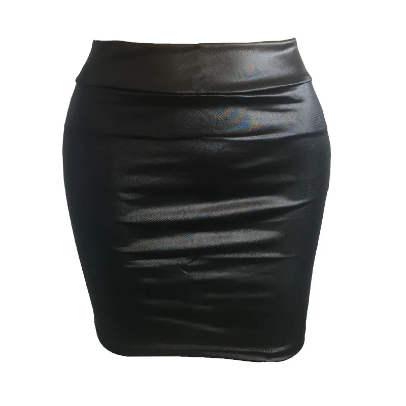 Women Mini Skirt Solid Color High Waist Slim Fit Skinny Matte Faux Leather Cozy Commuter Bodycon Skirt Streetwear