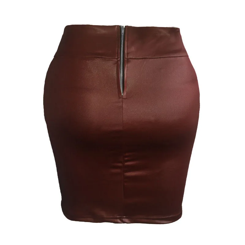 Women Mini Skirt Solid Color High Waist Slim Fit Skinny Matte Faux Leather Cozy Commuter Bodycon Skirt Streetwear