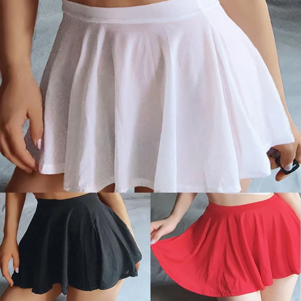 Women Sexy Pleated Transparent A-Line High Rise Costume Skirt Lingerie Sheer Skirts Casual Simple Fashion Ladies Mini Skirt