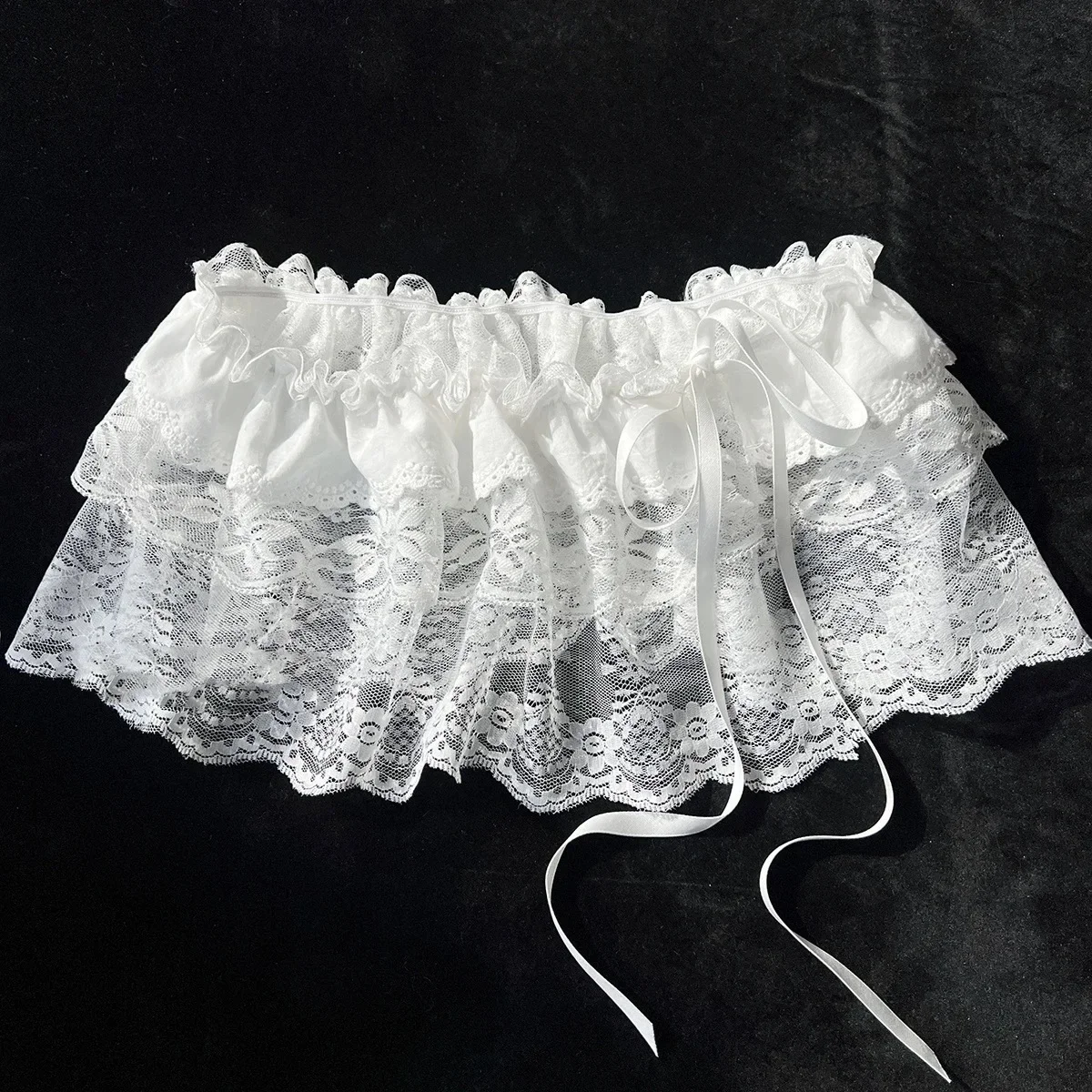 Korean Ins Blogger Unique Lace Layered Gauze Skirts Lace Trim A-Line Short Cloth Mini Waist Skirts Harajuku Girl's White Skirts