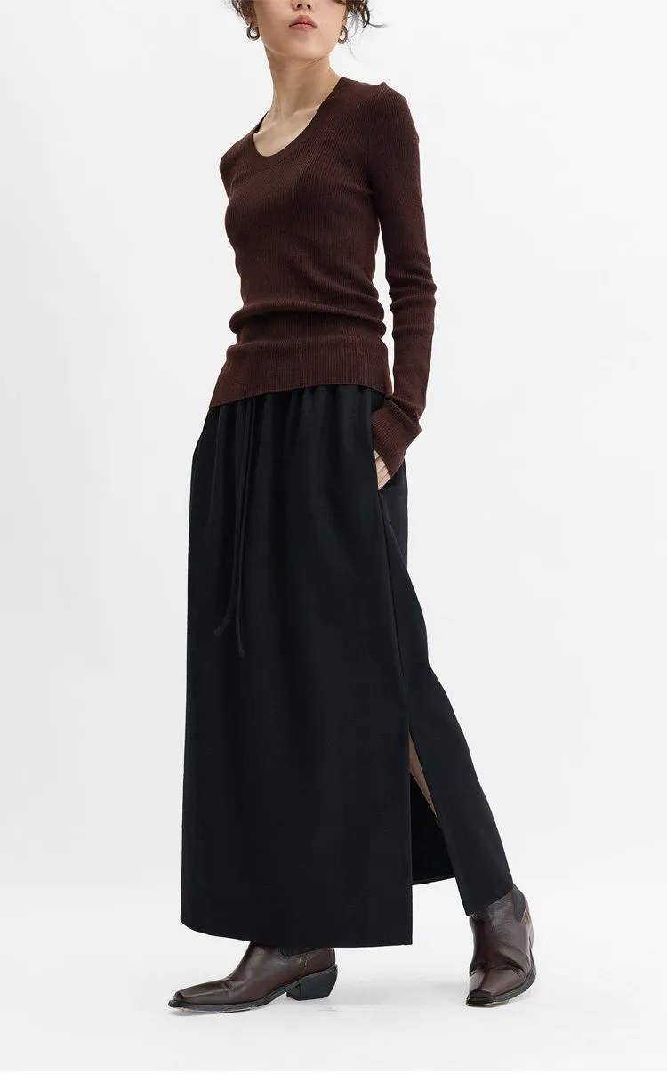 Elastic Waist 100% Wool Skirt, Women's High-Waisted Mid-Length Skirt, New Style for Autumn and Winter 2026