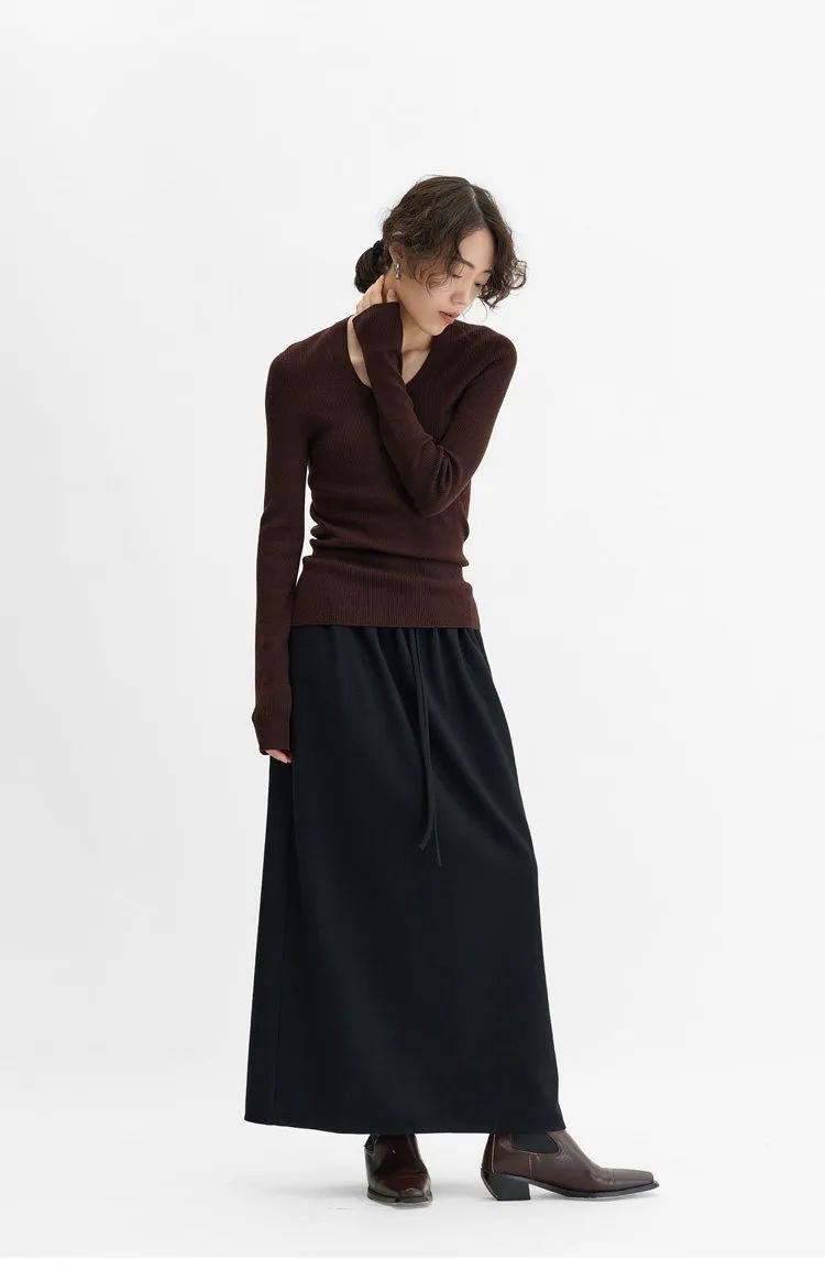 Elastic Waist 100% Wool Skirt, Women's High-Waisted Mid-Length Skirt, New Style for Autumn and Winter 2026