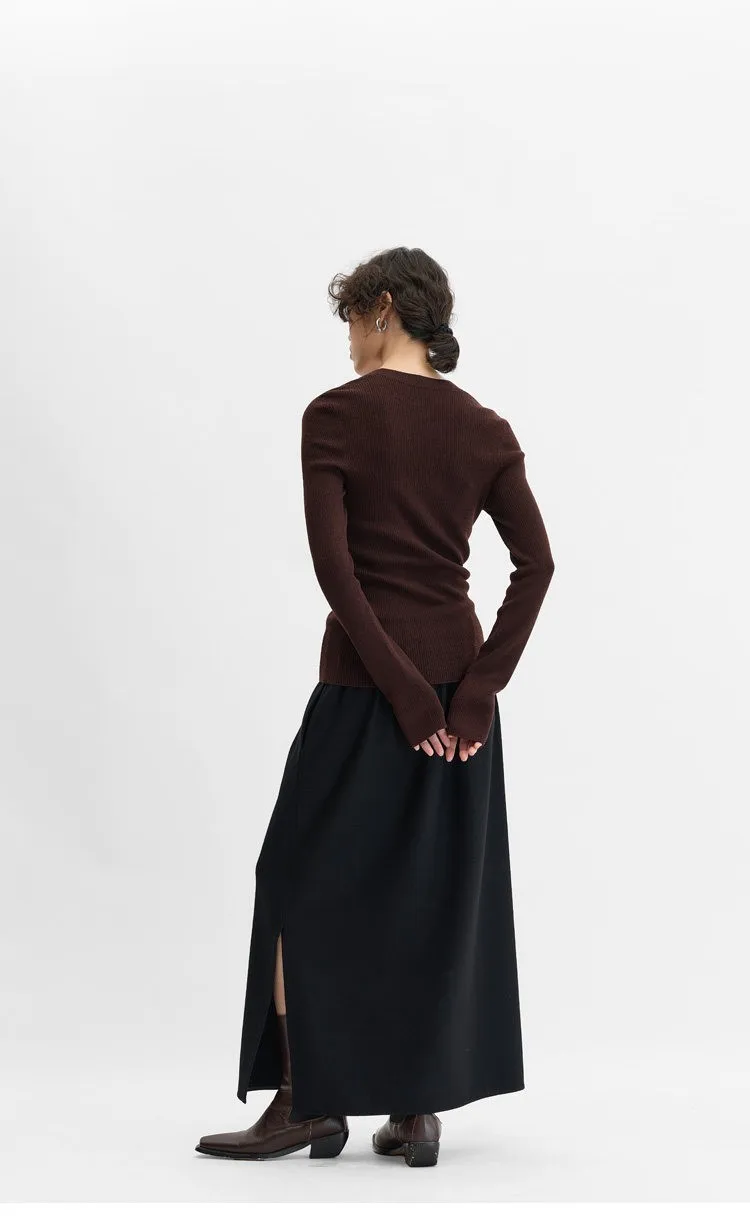 Elastic Waist 100% Wool Skirt, Women's High-Waisted Mid-Length Skirt, New Style for Autumn and Winter 2026