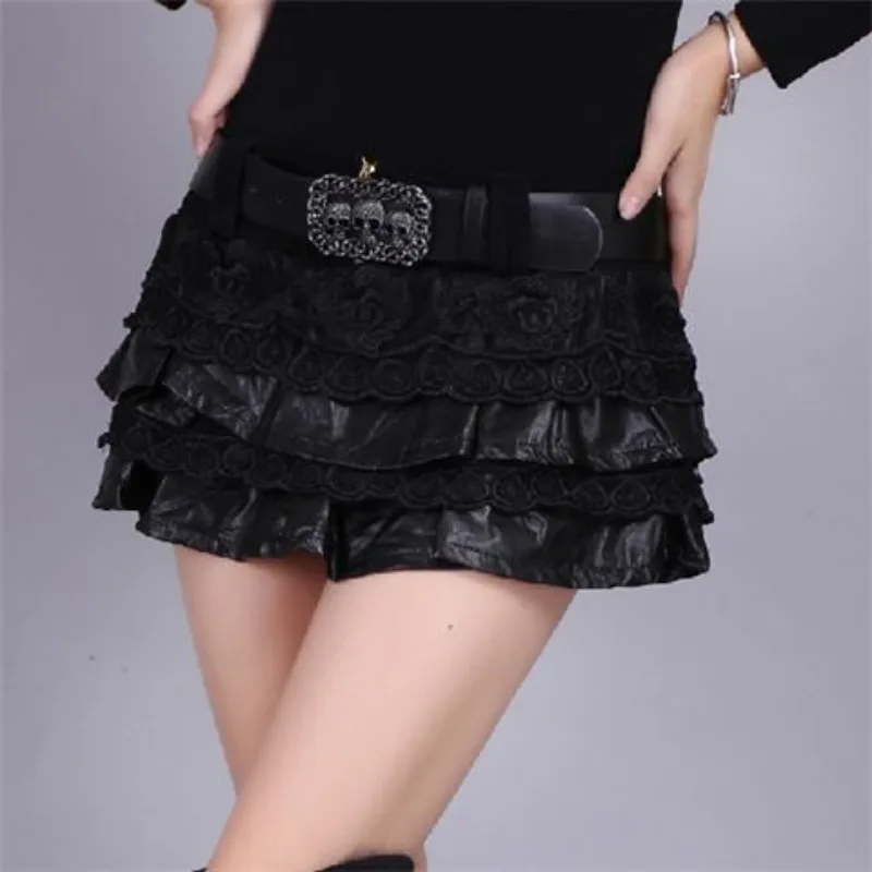 Punk Gothic Skirts Low Waist Solid Color Lace Patchwork Belt Mini Skirt Y2k Harajuku Streetwear Female Slim Women Clothing 2025