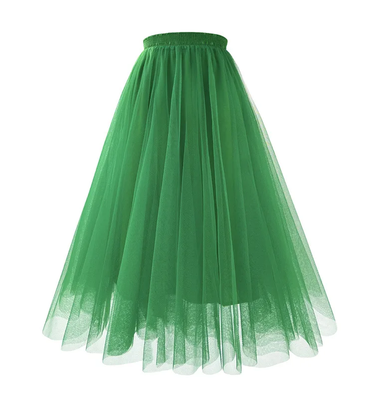 New Mesh Gauze Pleated A-line Skirt Kawaii Prom Clothes for Women Summer High Waist Pink White Blue Midi Tulle Skirts Woman 2023