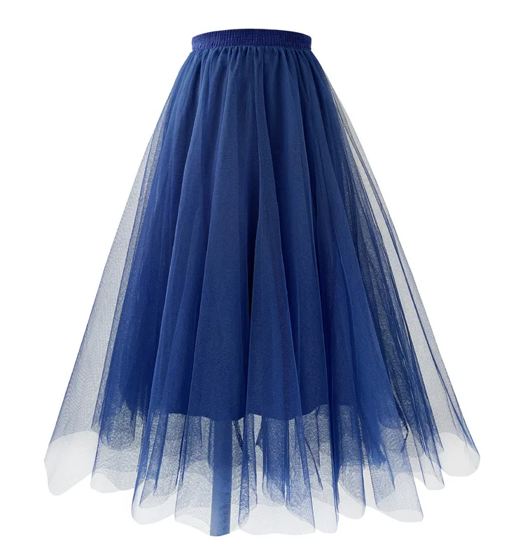New Mesh Gauze Pleated A-line Skirt Kawaii Prom Clothes for Women Summer High Waist Pink White Blue Midi Tulle Skirts Woman 2023
