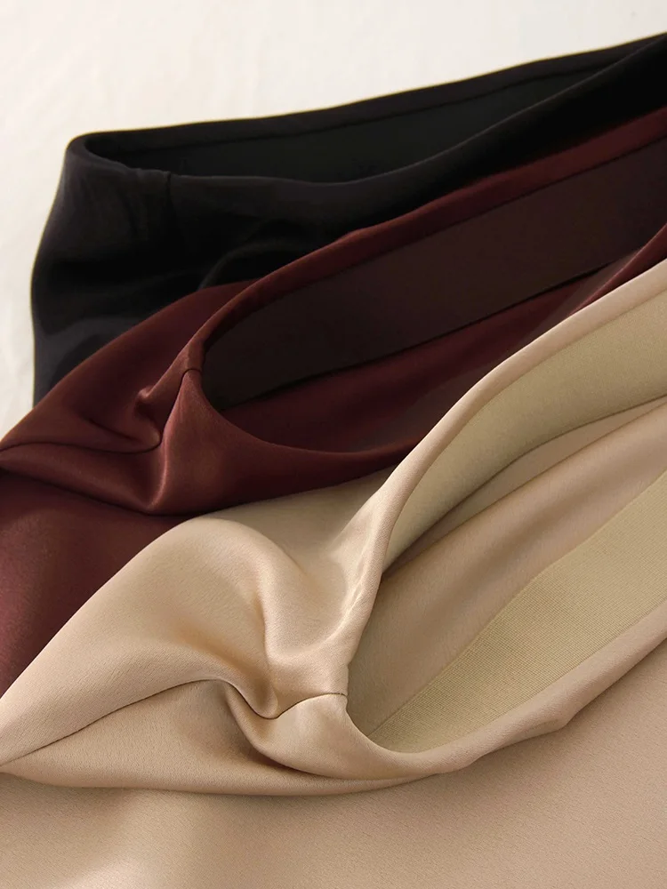 Summer Wiomen's Satin Lace Mini Slip Skirt Brown High Waist A-Line Bodycon Silk Short Skirts Slit Mini Skirt Satin Black Women