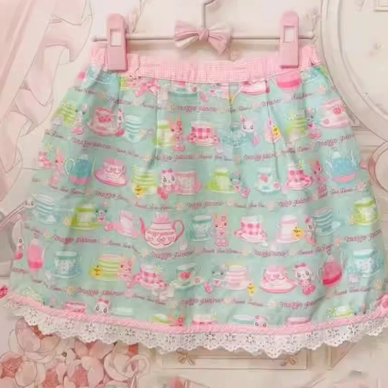 Japan Sweet Lolita Style Cake Mini Skirts Women Kawaii Cartoon Embroidery Bow Pleated Skirts Y2k Short Fairy Skirt Faldas Mujer