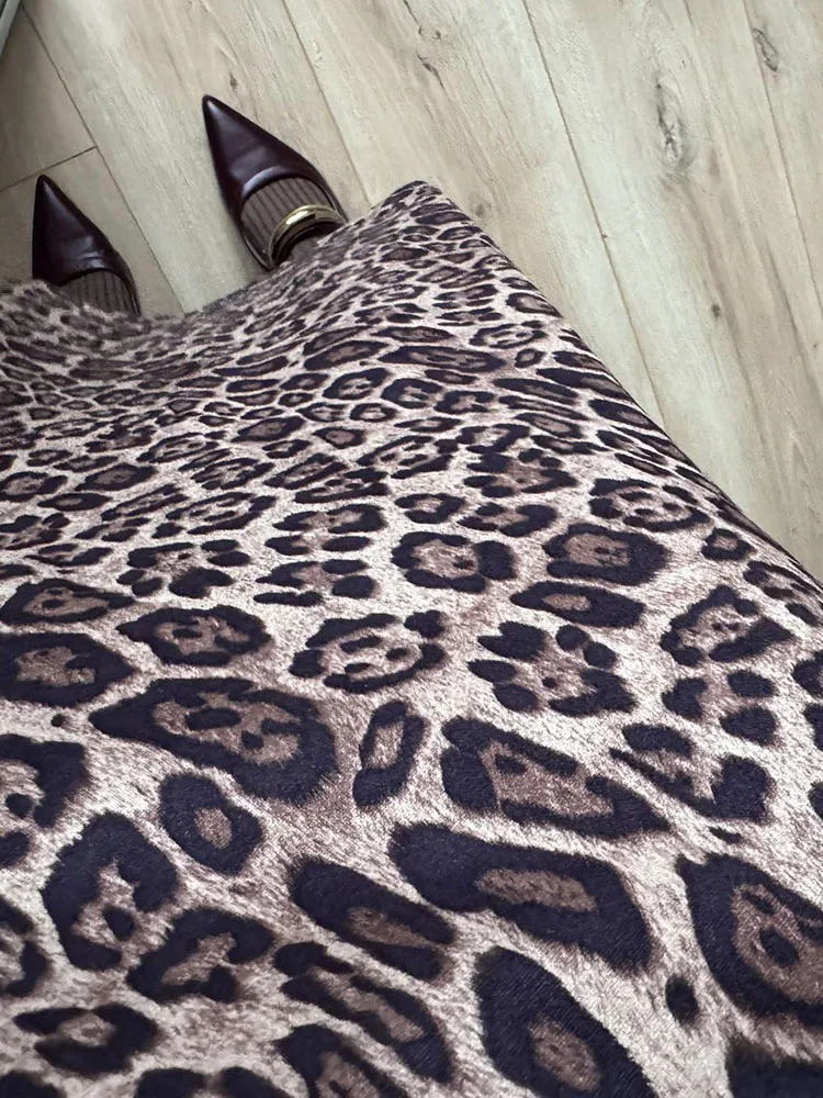 Winter Leopard Print Suede Skirt Long Women Autumn Vintage A Line Brown Maxi Skirts For Women Winter Warm Suede Leopard Skirts