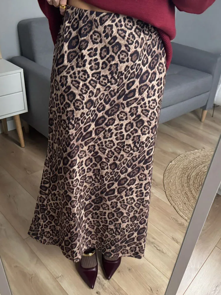 Winter Leopard Print Suede Skirt Long Women Autumn Vintage A Line Brown Maxi Skirts For Women Winter Warm Suede Leopard Skirts