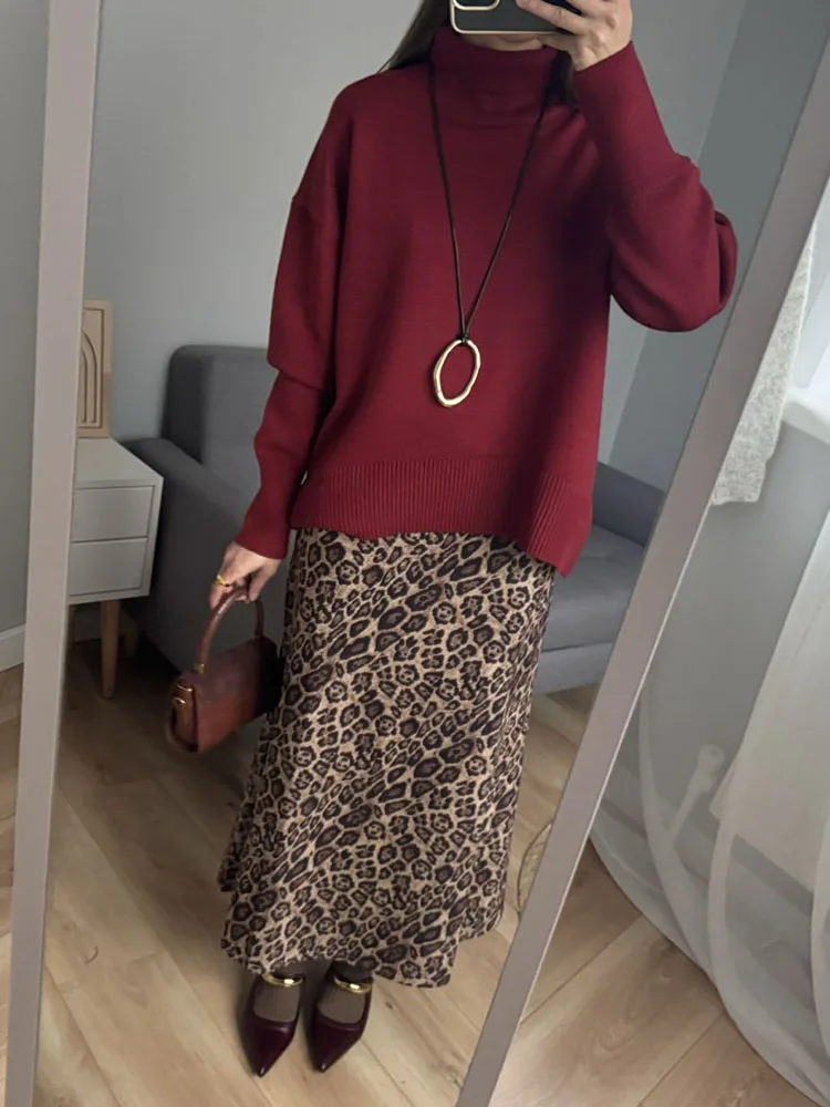 Winter Leopard Print Suede Skirt Long Women Autumn Vintage A Line Brown Maxi Skirts For Women Winter Warm Suede Leopard Skirts