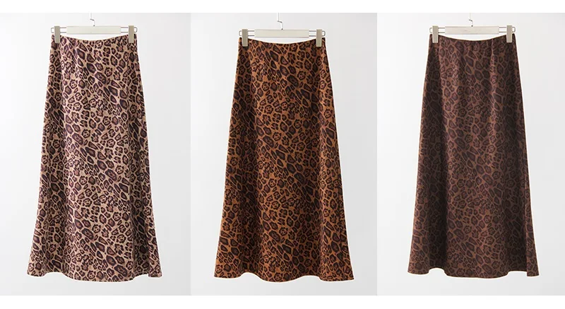 Winter Leopard Print Suede Skirt Long Women Autumn Vintage A Line Brown Maxi Skirts For Women Winter Warm Suede Leopard Skirts