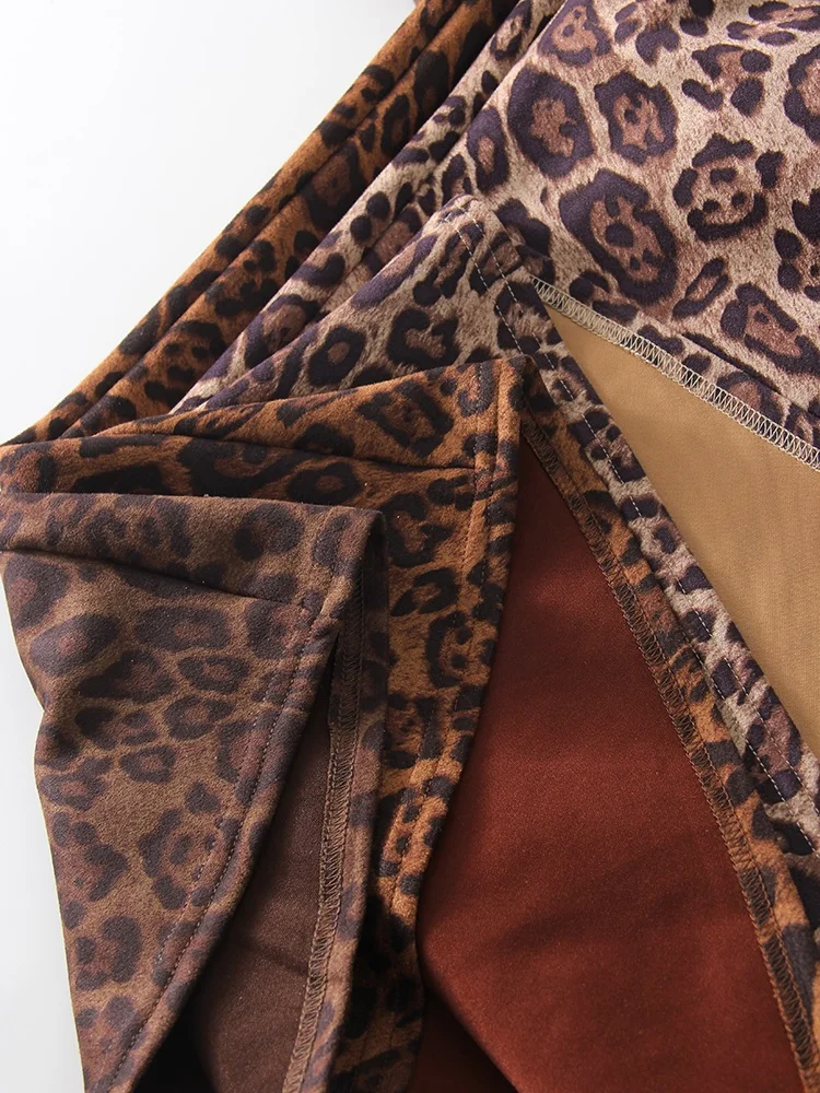 Winter Leopard Print Suede Skirt Long Women Autumn Vintage A Line Brown Maxi Skirts For Women Winter Warm Suede Leopard Skirts