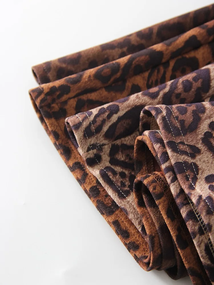 Winter Leopard Print Suede Skirt Long Women Autumn Vintage A Line Brown Maxi Skirts For Women Winter Warm Suede Leopard Skirts