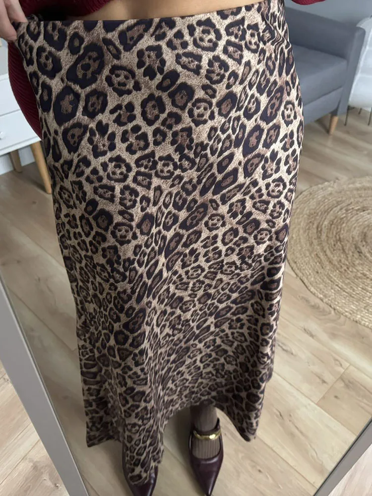 Winter Leopard Print Suede Skirt Long Women Autumn Vintage A Line Brown Maxi Skirts For Women Winter Warm Suede Leopard Skirts