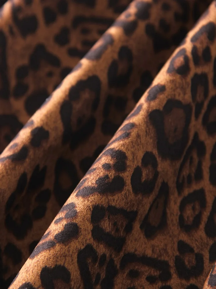 Winter Leopard Print Suede Skirt Long Women Autumn Vintage A Line Brown Maxi Skirts For Women Winter Warm Suede Leopard Skirts