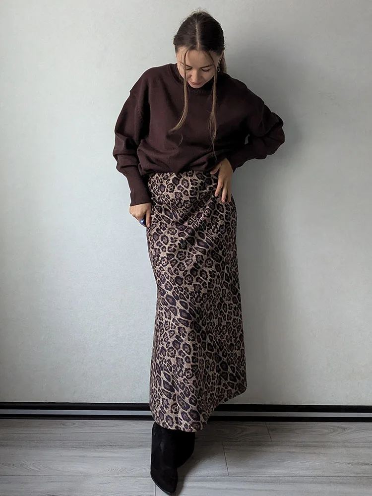 Winter Leopard Print Suede Skirt Long Women Autumn Vintage A Line Brown Maxi Skirts For Women Winter Warm Suede Leopard Skirts