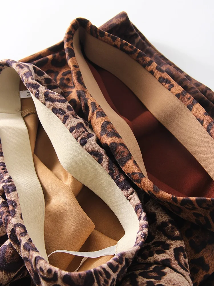 Winter Leopard Print Suede Skirt Long Women Autumn Vintage A Line Brown Maxi Skirts For Women Winter Warm Suede Leopard Skirts