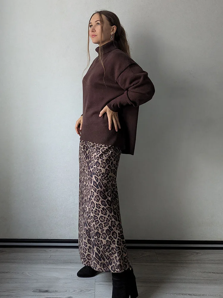 Winter Leopard Print Suede Skirt Long Women Autumn Vintage A Line Brown Maxi Skirts For Women Winter Warm Suede Leopard Skirts
