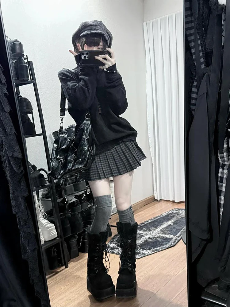 Y2K Aesthetics Women's Millennial Lolita Harajuku Design Plaid Mini Skirt Japanese Retro Shibuya Gyaru High Waist Pleated Skirts
