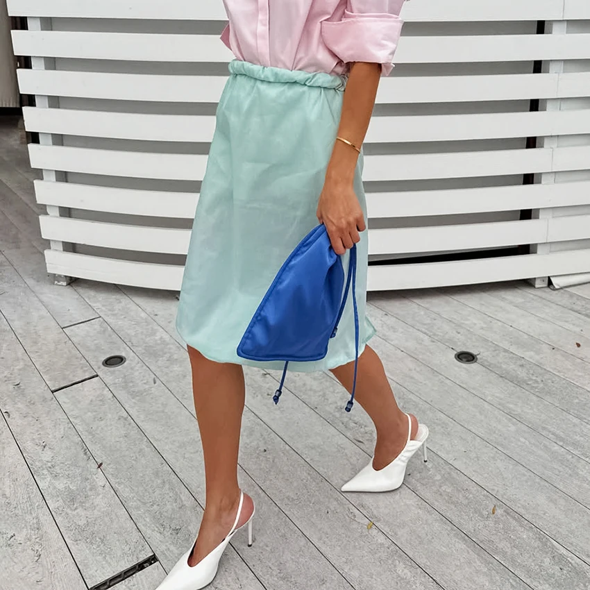 Linad Casual Green Long Drawstring Skirts For Woman 2026 Street Chic Slim Lace Up Split Skirts Autumn Fashion Red Mid Calf Skirt