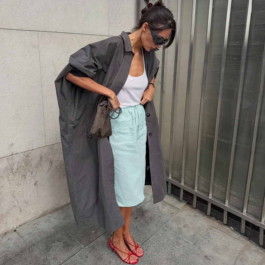 Linad Casual Green Long Drawstring Skirts For Woman 2026 Street Chic Slim Lace Up Split Skirts Autumn Fashion Red Mid Calf Skirt