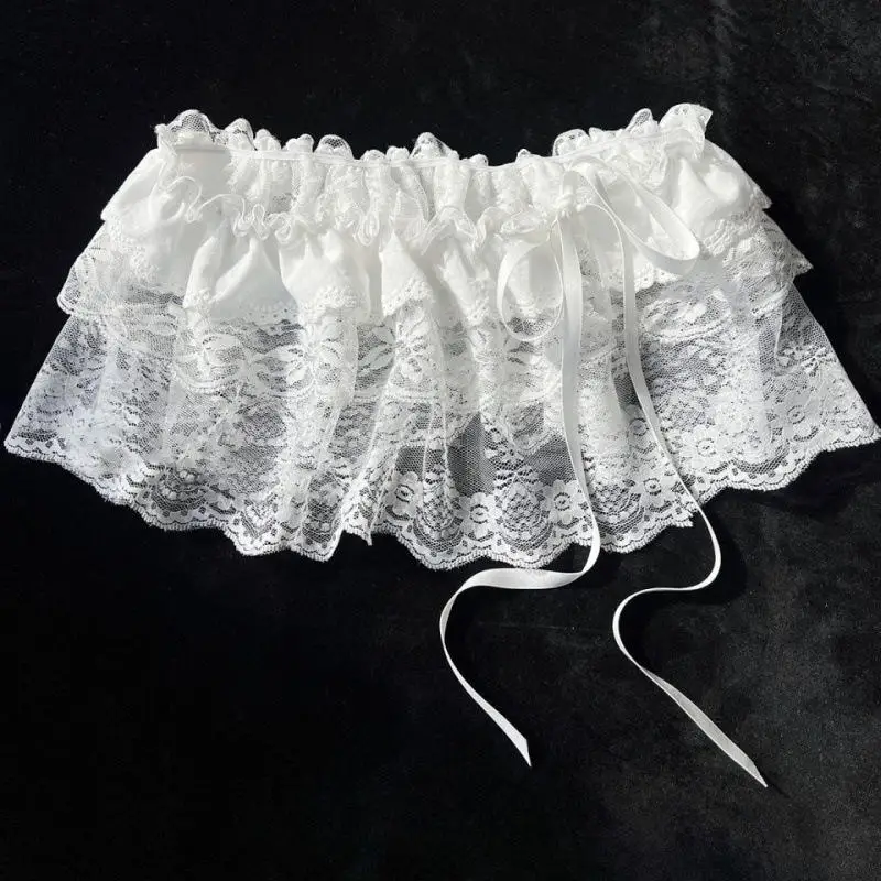 2025 Korean Ins Unique Lace Layered Gauze Skirts Lace Trim A-Line Short Cloth Mini Waist Skirts Harajuku Girl's White Skirts Y2K