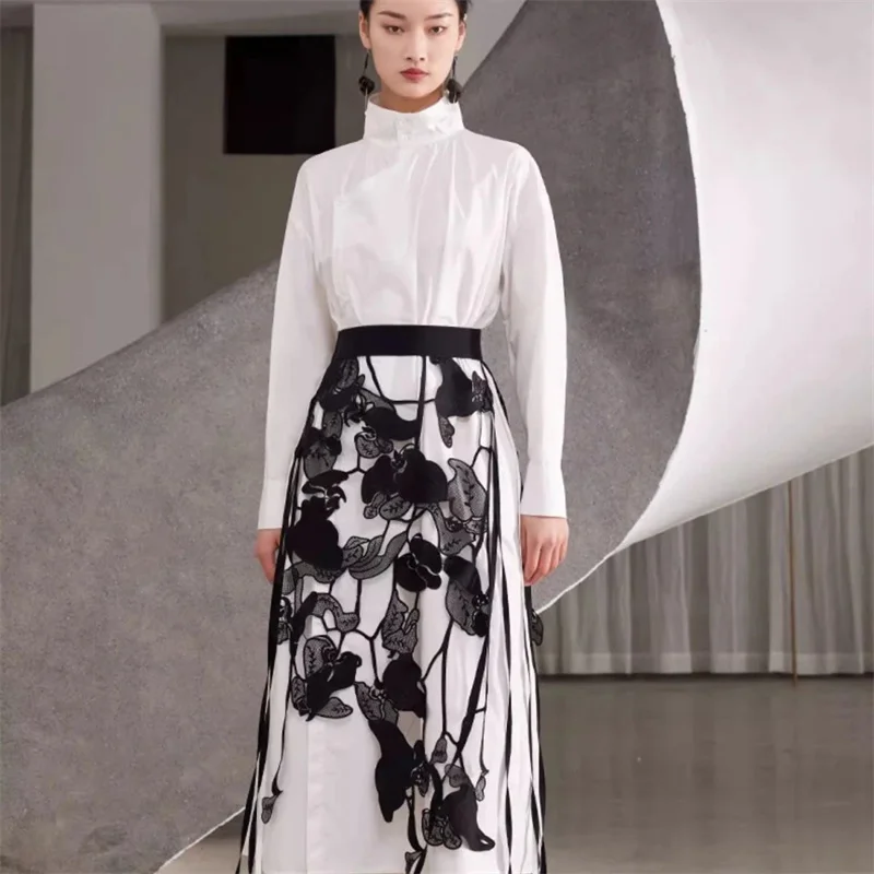 DCABT High Waist Runway Irregualr Hollow Out Skirts Women Spring Autumn All Match Hole Black Tassel Lace Skirt See Through102A